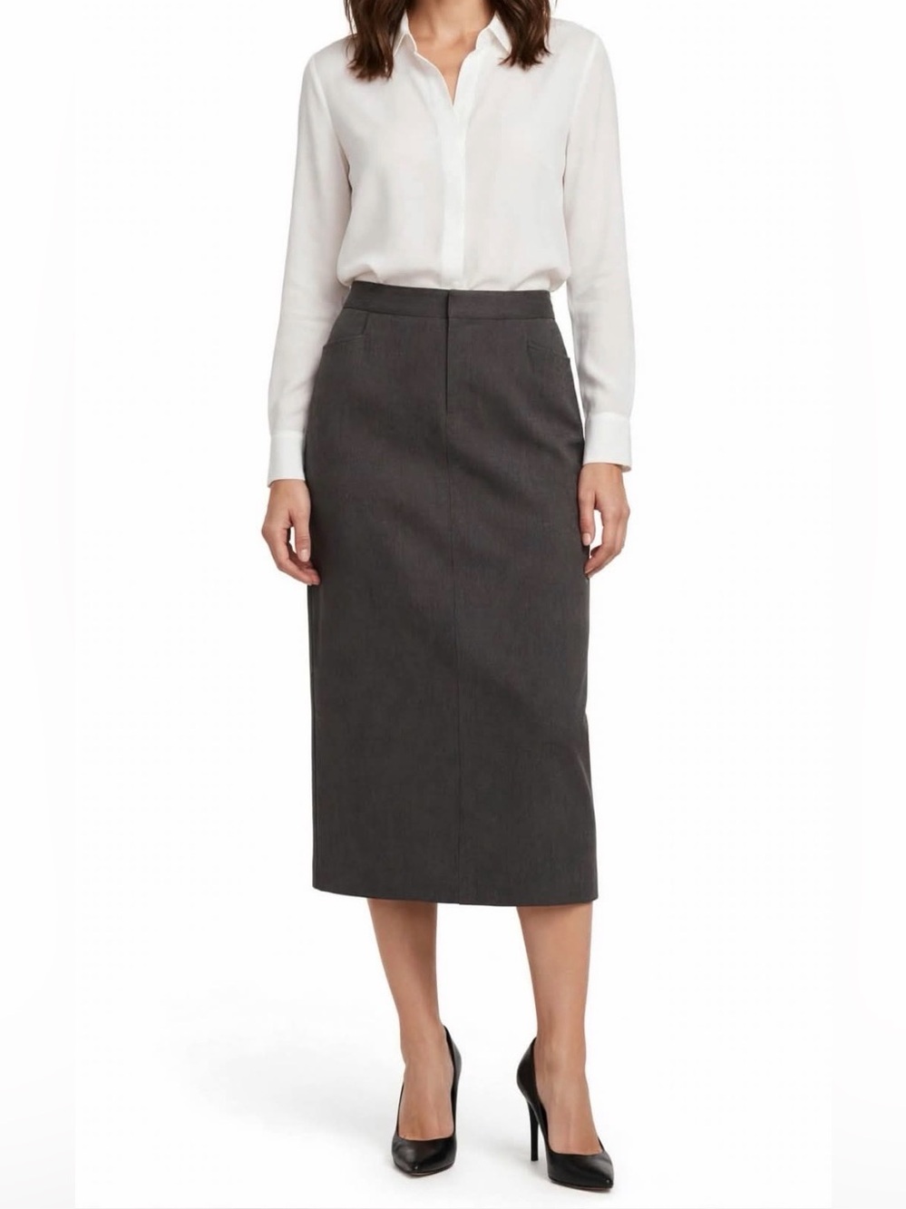 Christopher & Banks Women's 10 Straight Pencil Skirt Charcoal Gray Midi Like New